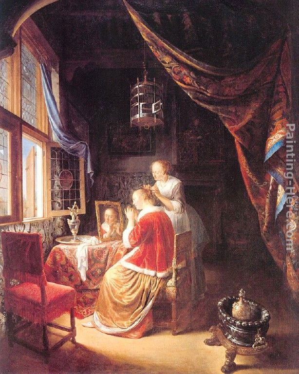 The Lady at her Dressing-Table painting - Gerrit Dou The Lady at her Dressing-Table art painting